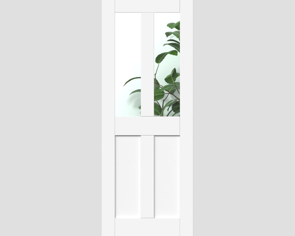 762x1981x44mm (30") White Victorian 4 Panel Shaker - Clear Glass Door