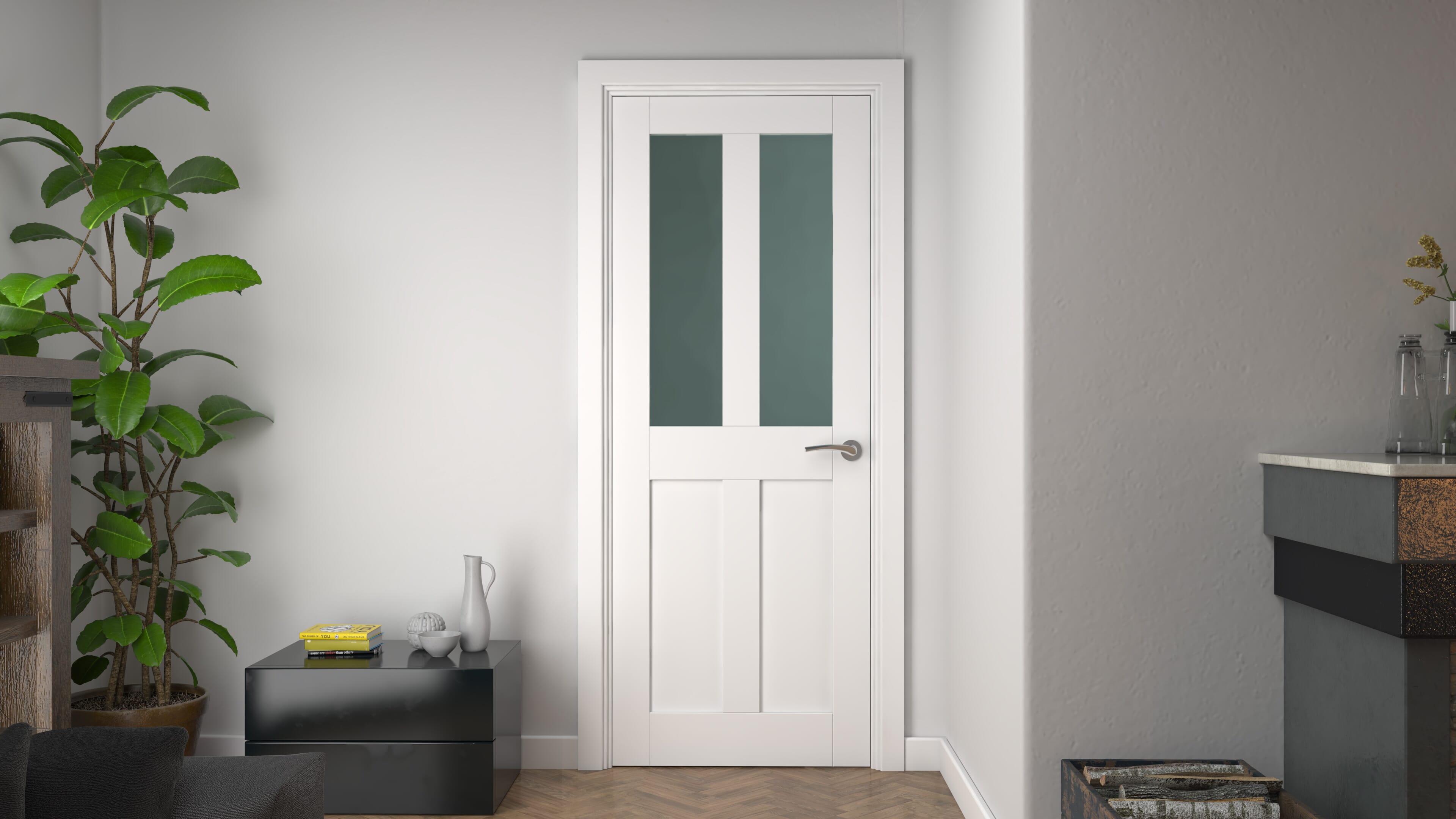 1981 x 762 x 35mm (30") Victorian Shaker White Glazed - Frosted Internal Door