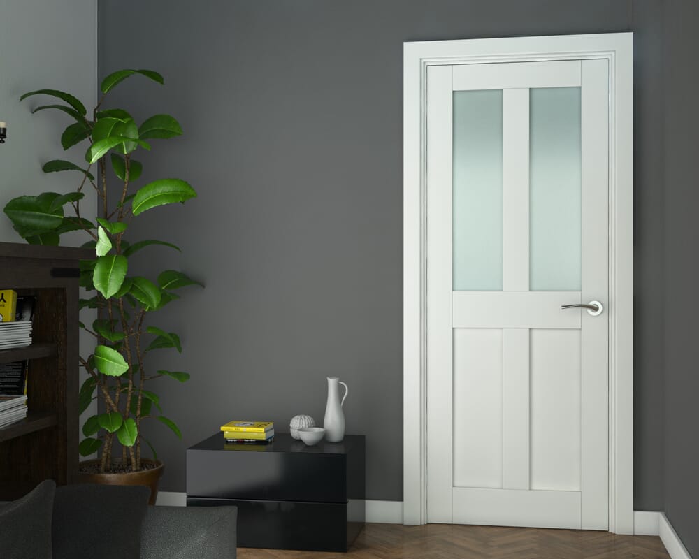 1981 x 838 x 35mm (33") White Victorian 4 Panel Shaker - Frosted Glass Prefinished Internal Doors