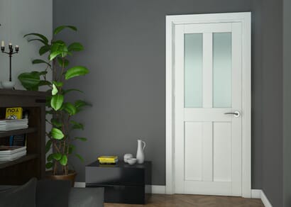 White Victorian 4 Panel Shaker - Frosted Glass Internal Doors
