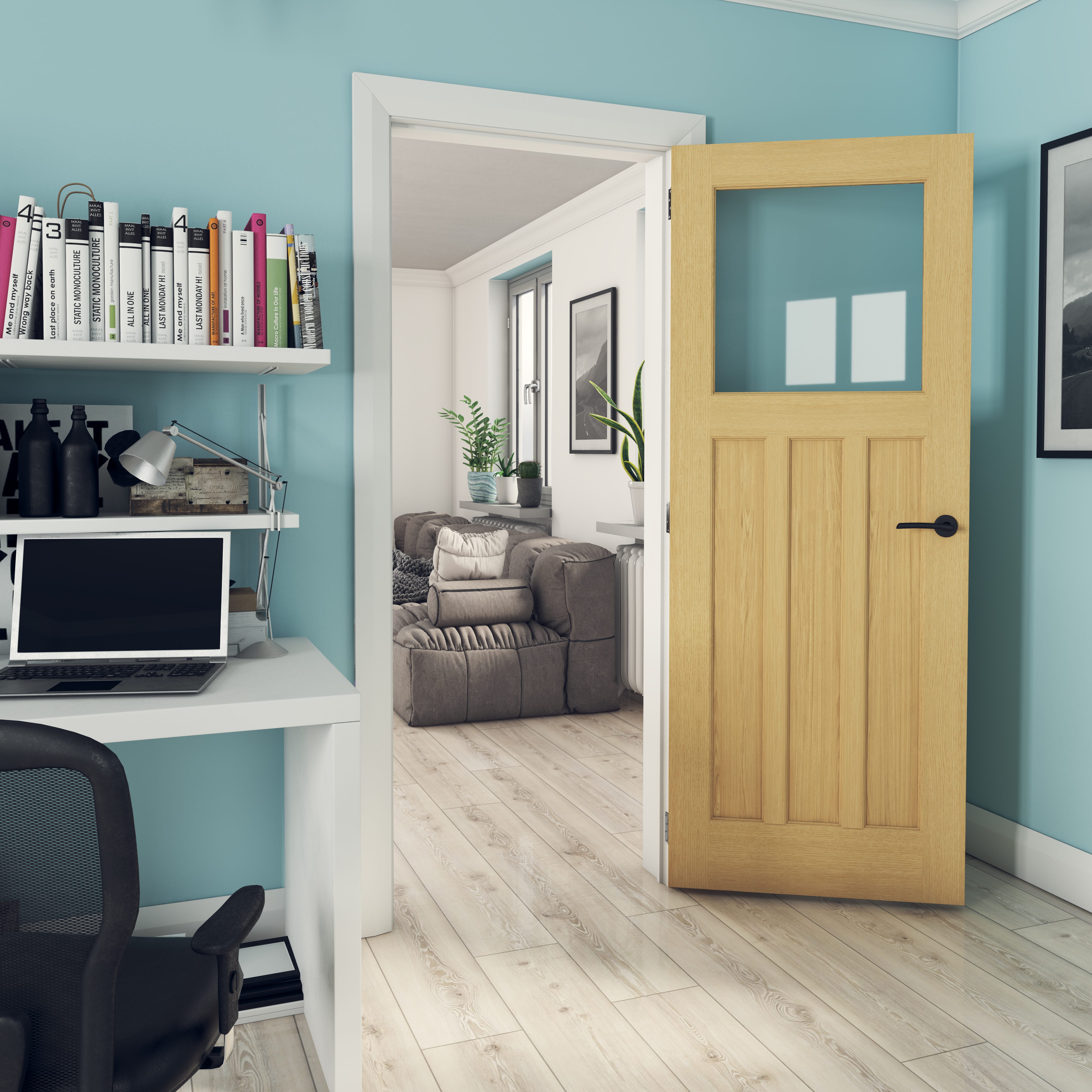 686x1981x35mm (27") Oak DX30 - Clear Glass Door