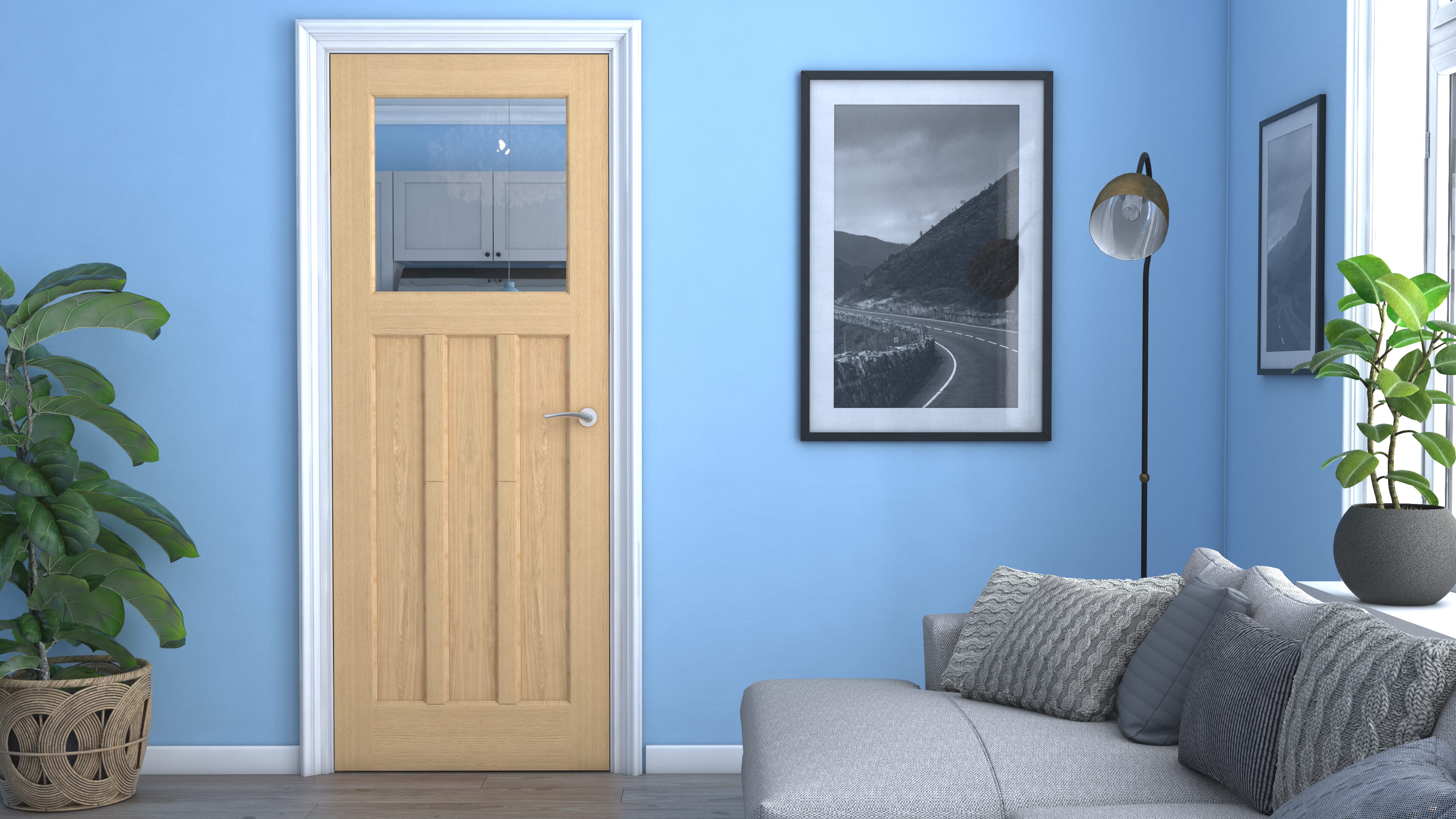 686x1981x35mm (27") Oak DX30 - Clear Glass Door