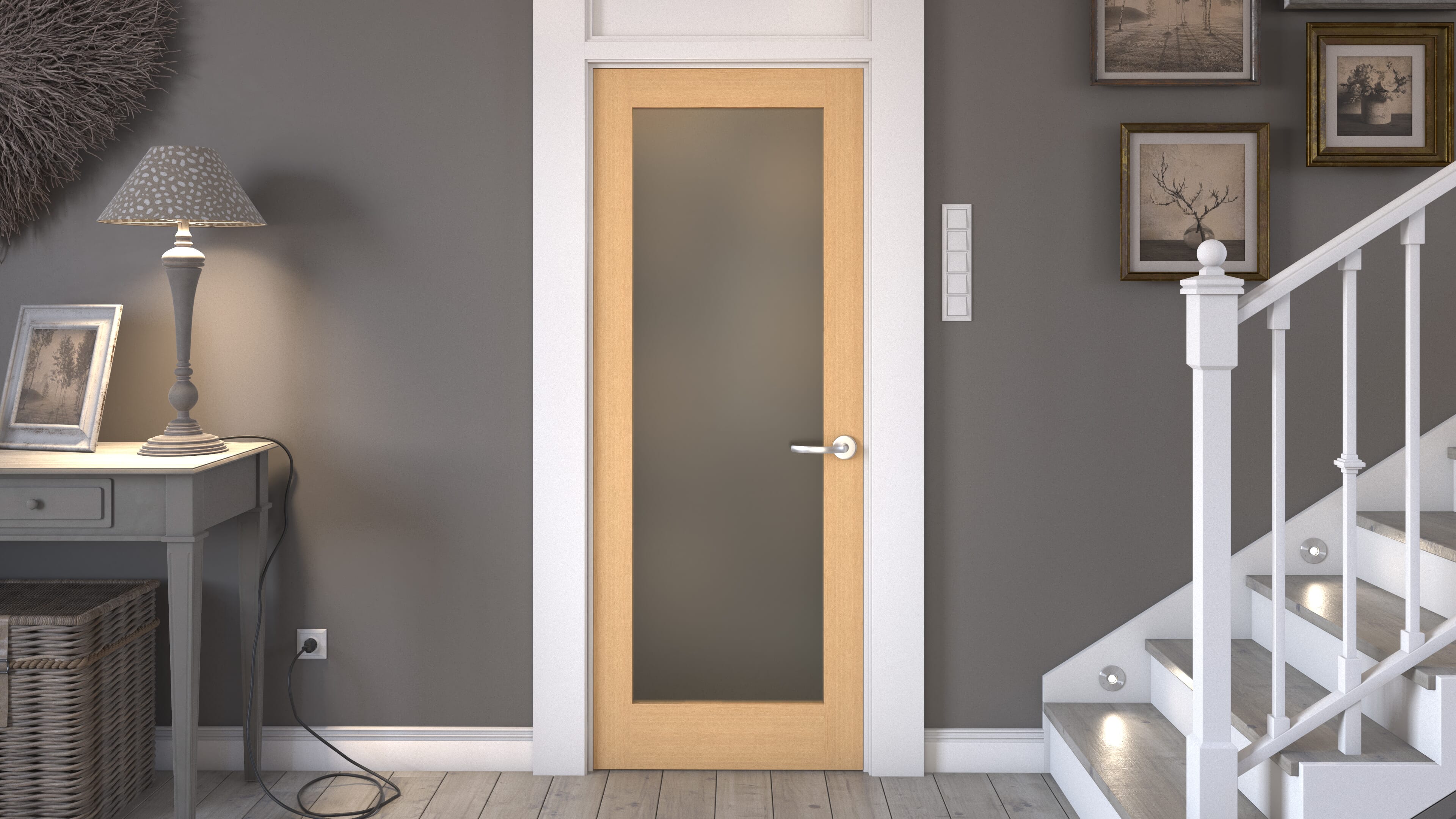 573x1981x35mm (22.5") Oak Shaker 1 Light - Frosted Door