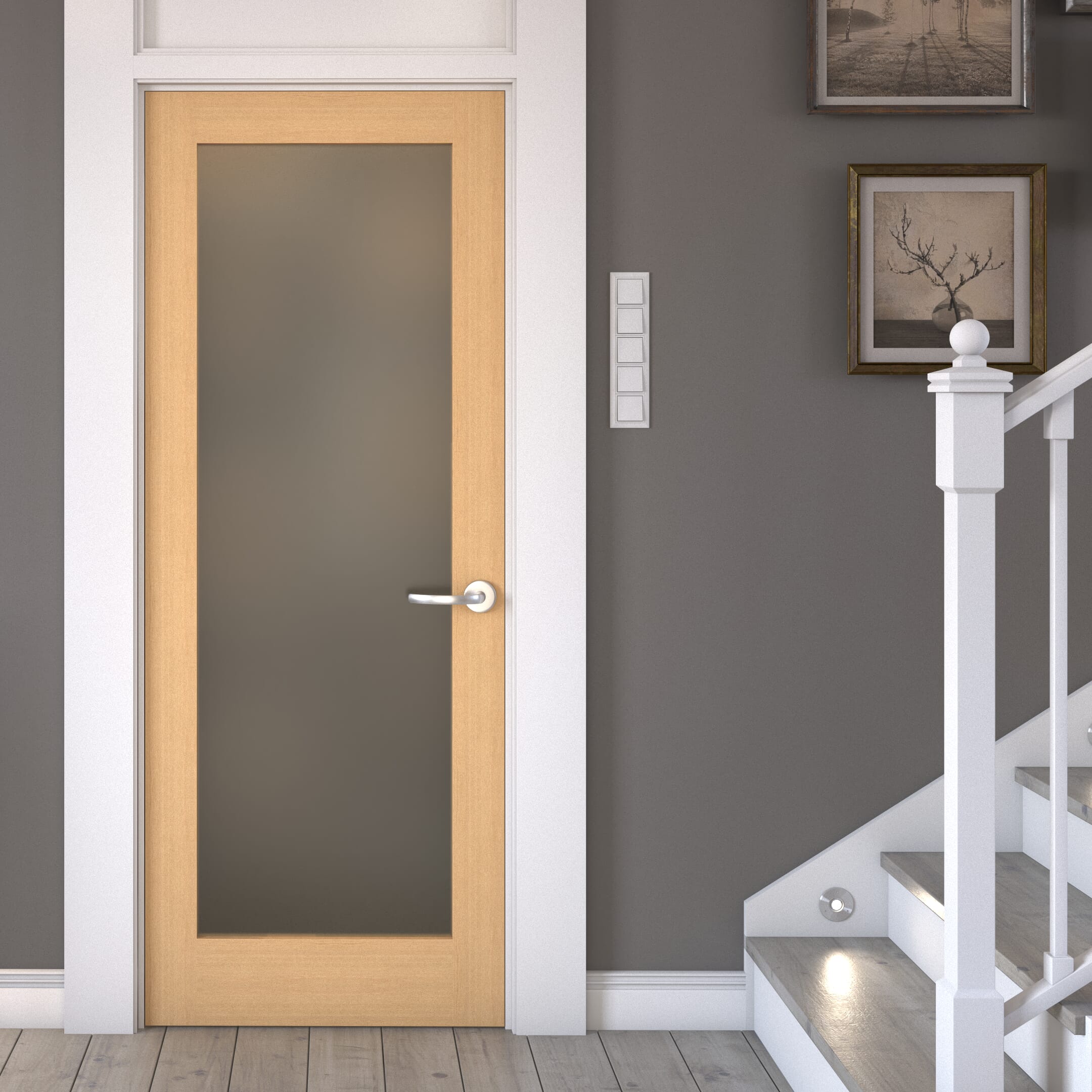 573x1981x35mm (22.5") Oak Shaker 1 Light - Frosted Door