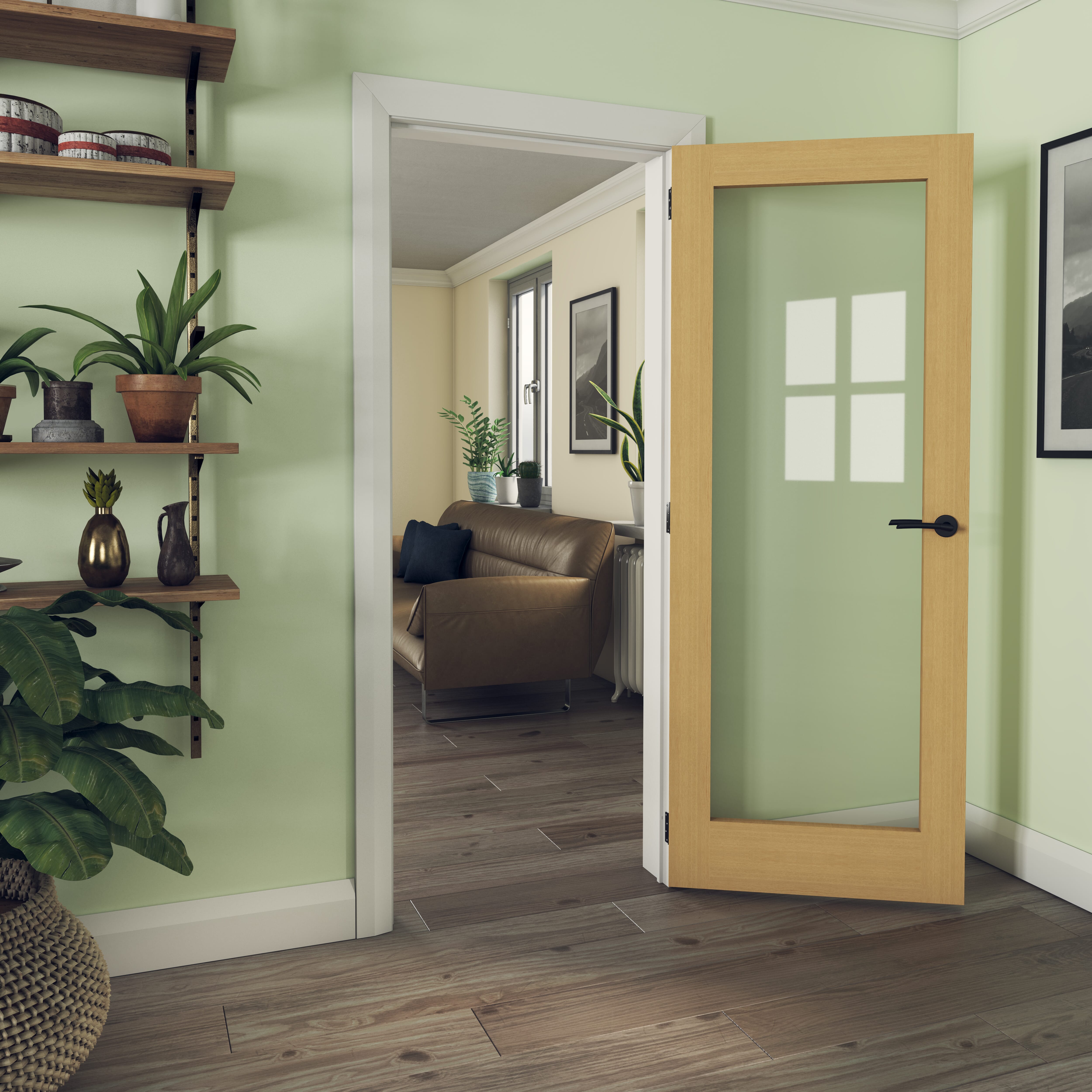 381x1981x35mm (15") Oak Shaker 1 Light - Clear Door