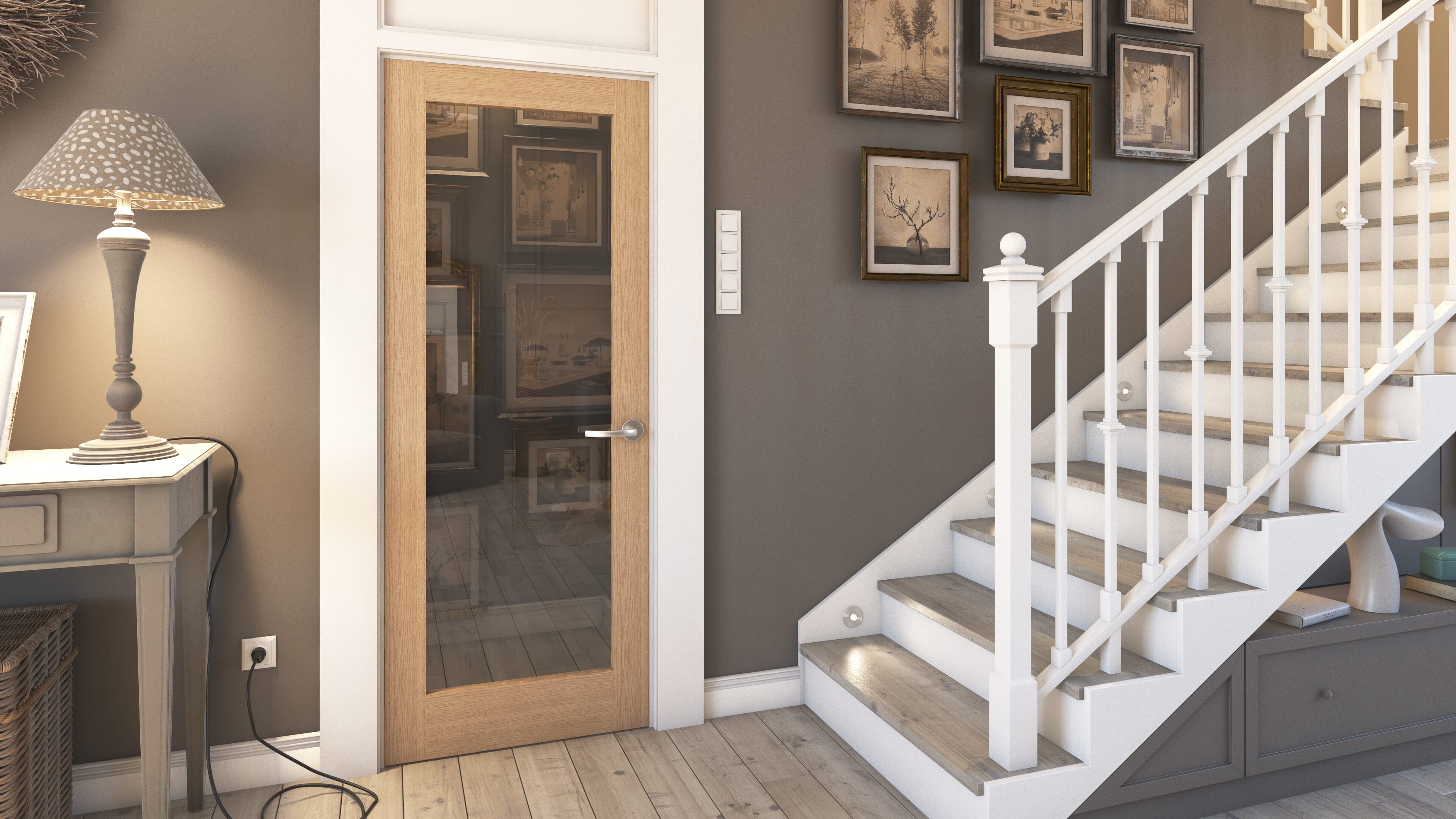 762x1981x35mm (30") Oak Shaker 1 Light - Clear Door