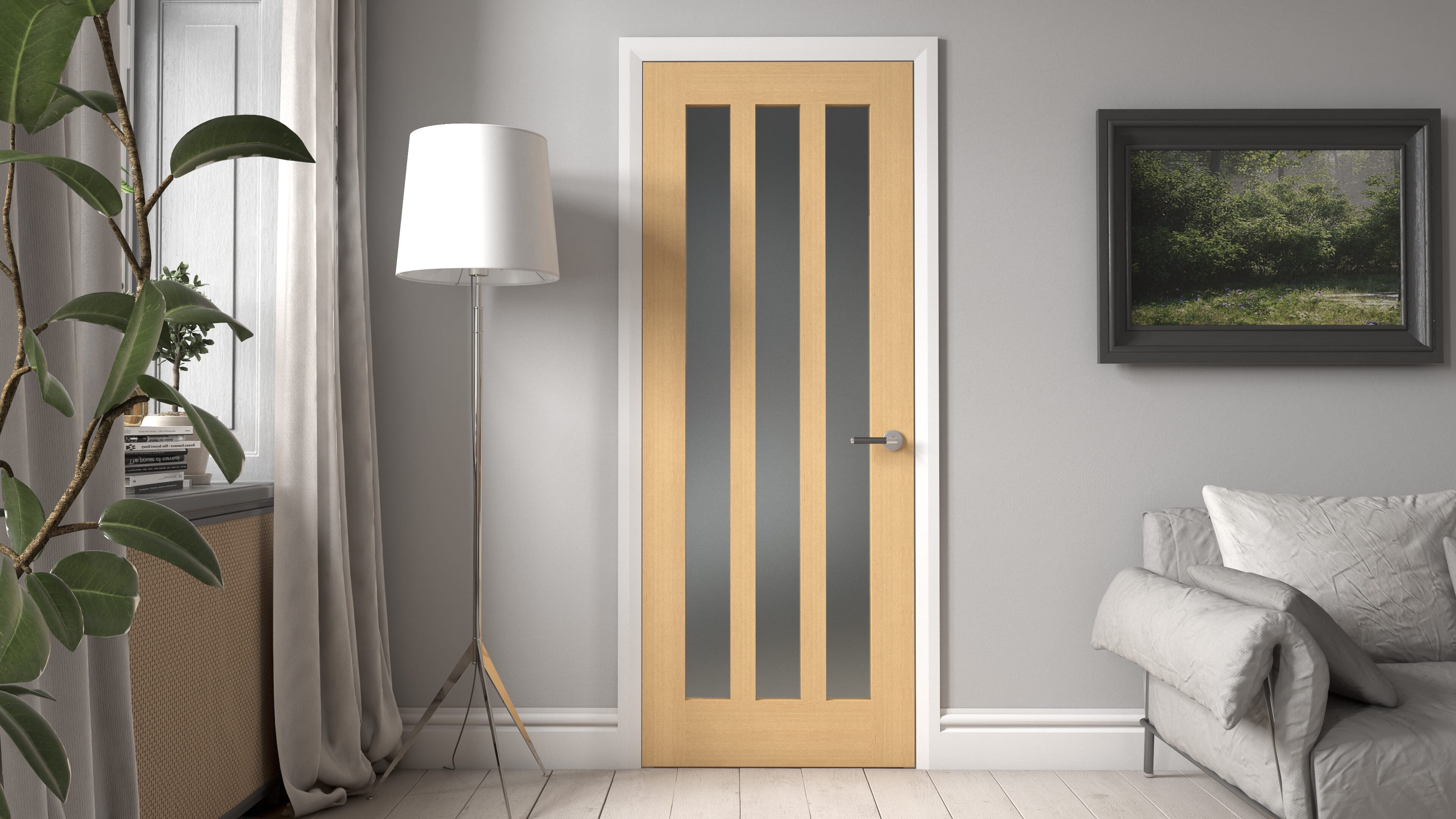 1981 x 610 x 35mm (24") Aston - Frosted Glass Oak  Internal Door