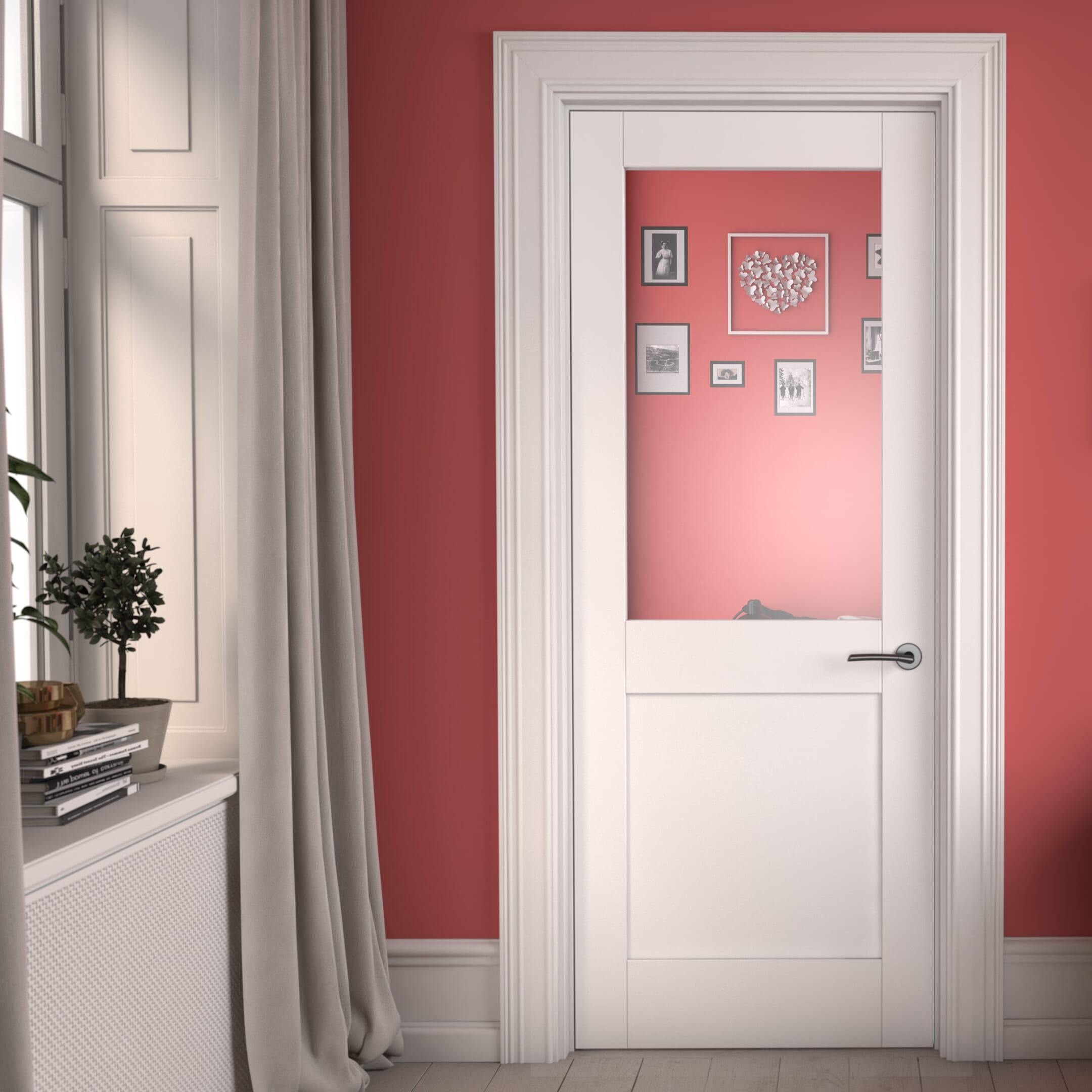 Modern White Shaker 2 Panel Clear Glazed Prefinished Internal Doors