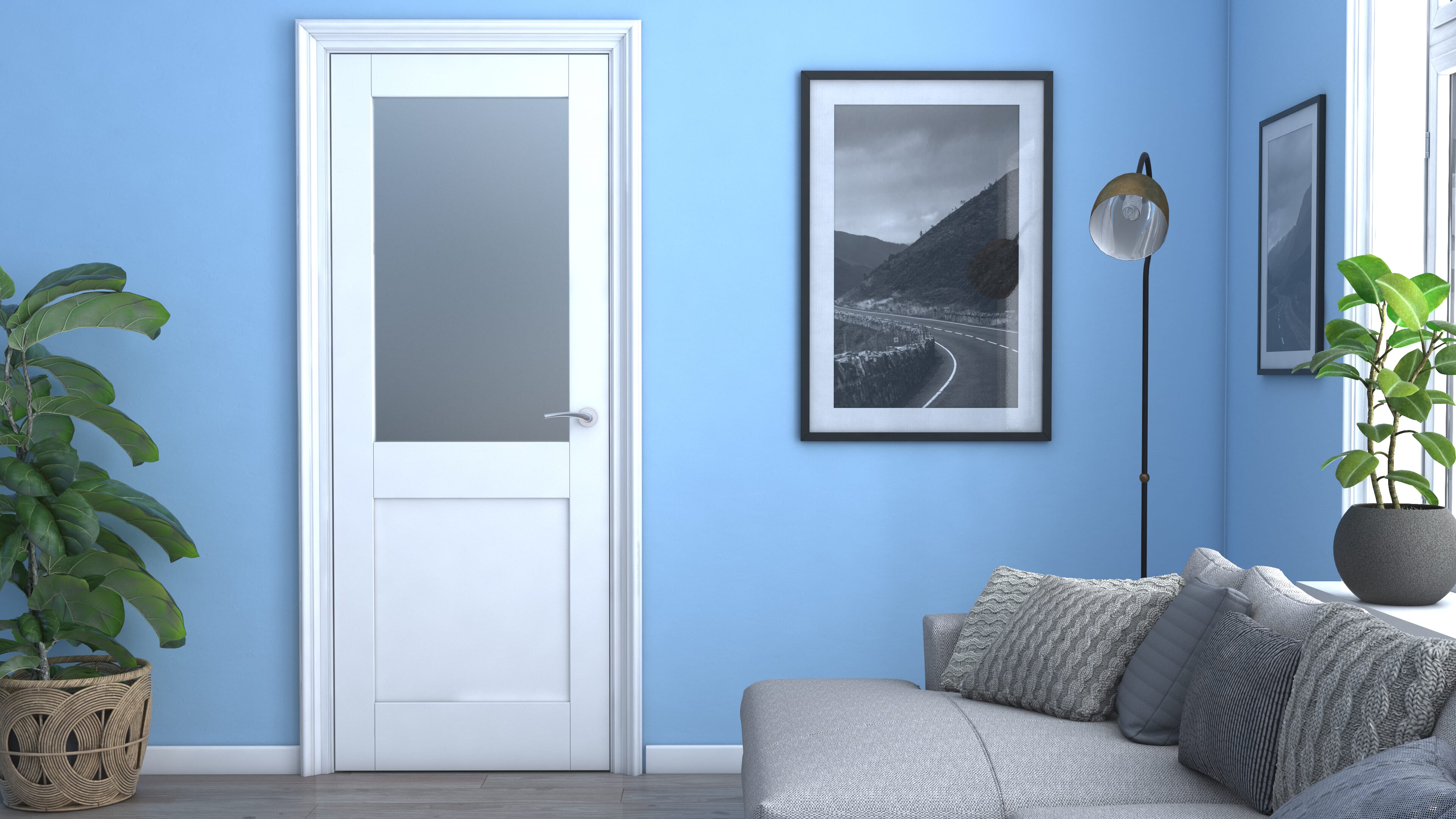 1981 x 686 x 35mm (27") Modern White Shaker 2 Panel Frosted Glazed Prefinished Internal Doors