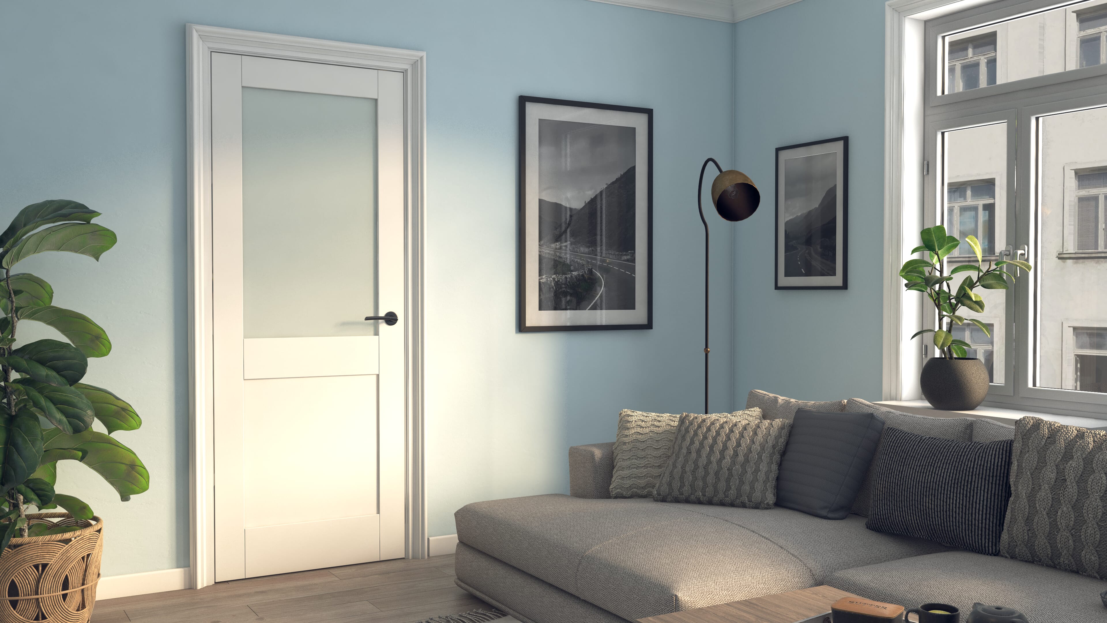 Modern White Shaker 2 Panel Frosted Glazed Internal Doors