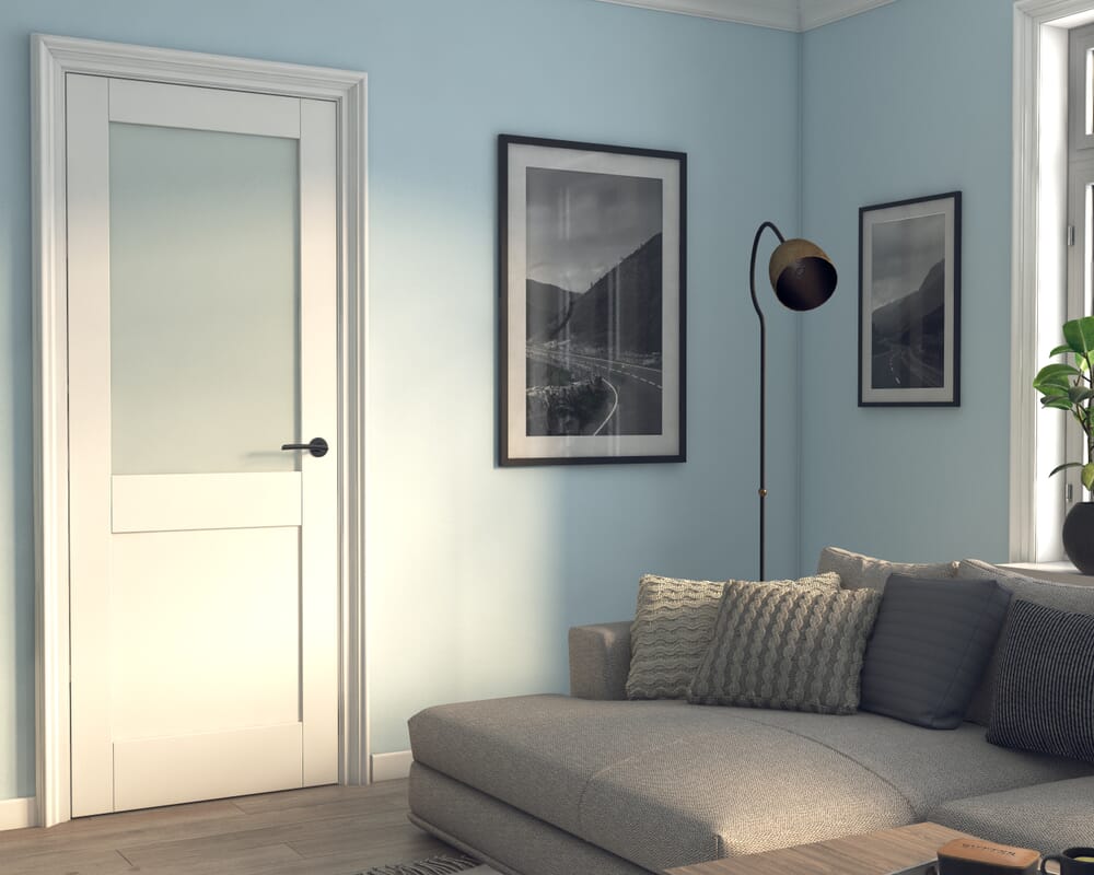 1981 x 686 x 35mm (27") Modern White Shaker 2 Panel Frosted Glazed Prefinished Internal Doors