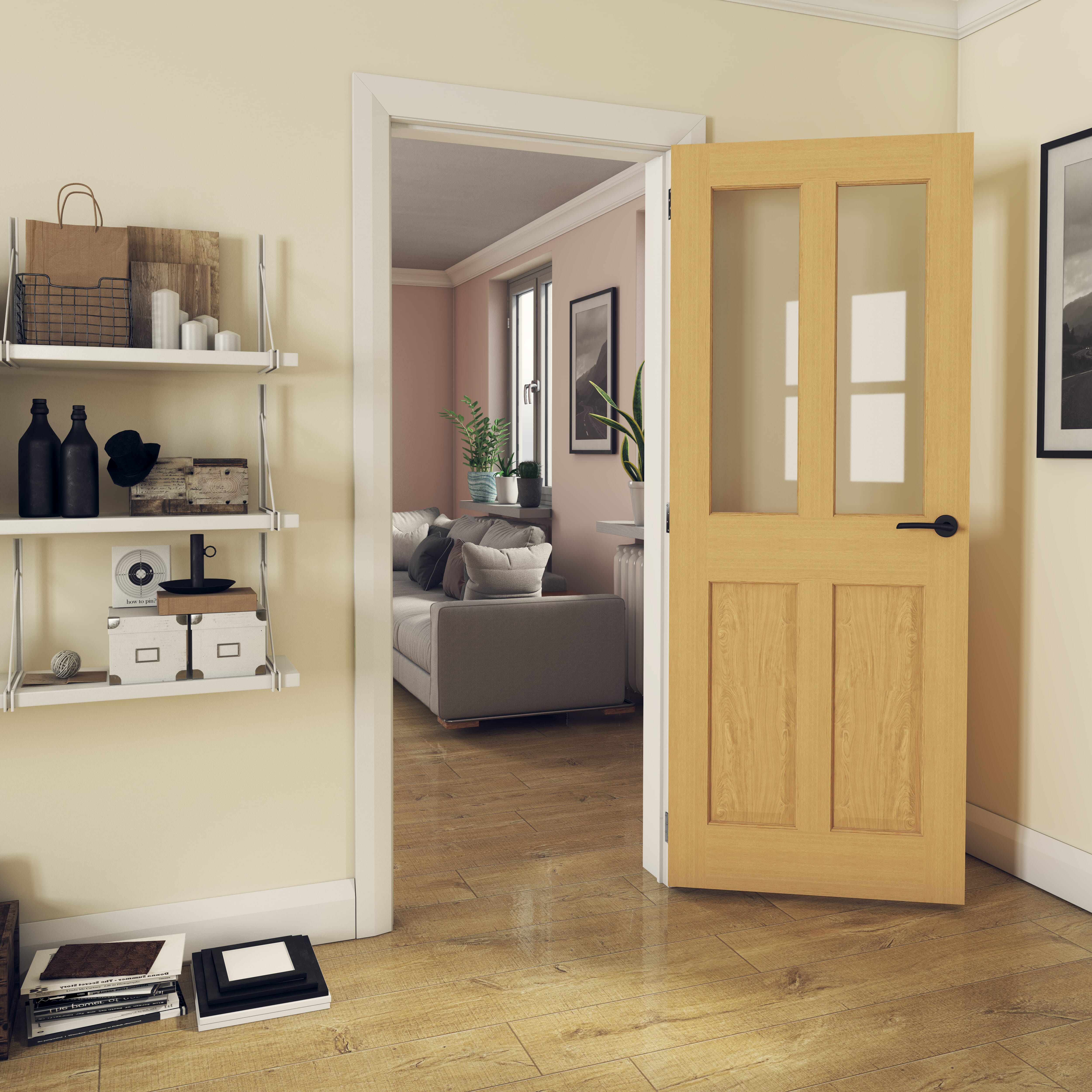 1981 x 838 x 35mm (33") Traditional Victorian Oak 4 Panel Clear Glazed  Internal Door