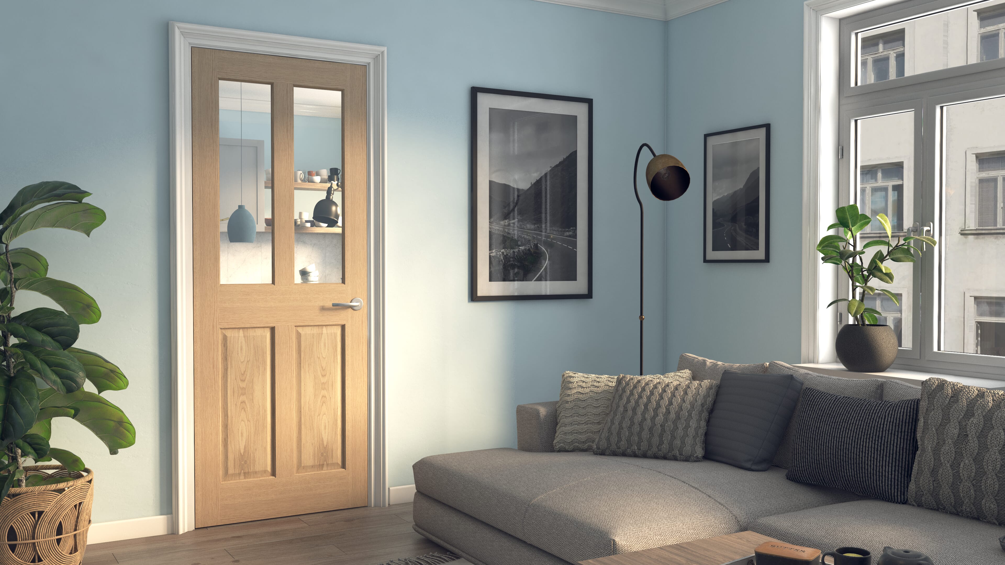 Traditional Victorian Oak 4 Panel Clear Glazed Internal Doors