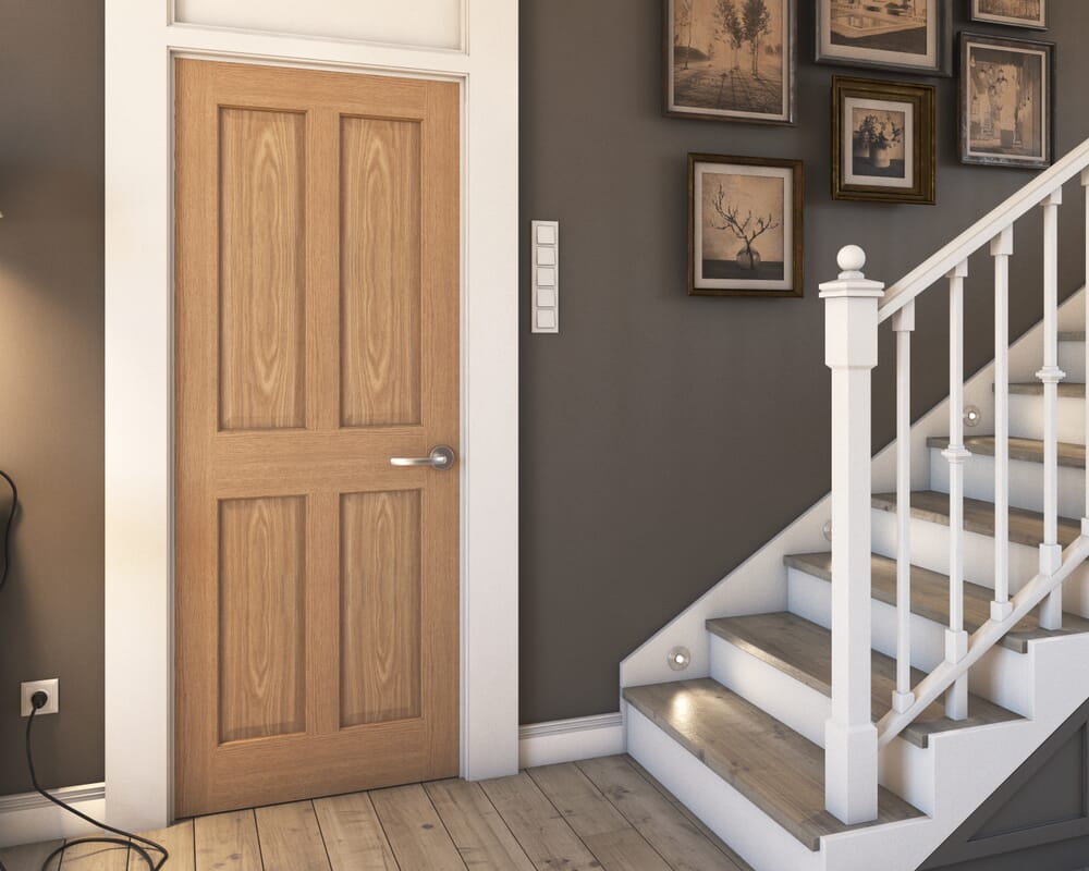 1981 x 762 x 44mm FD30 (30") Traditional Victorian Oak 4 Panel - Prefinished Internal Fire Doors