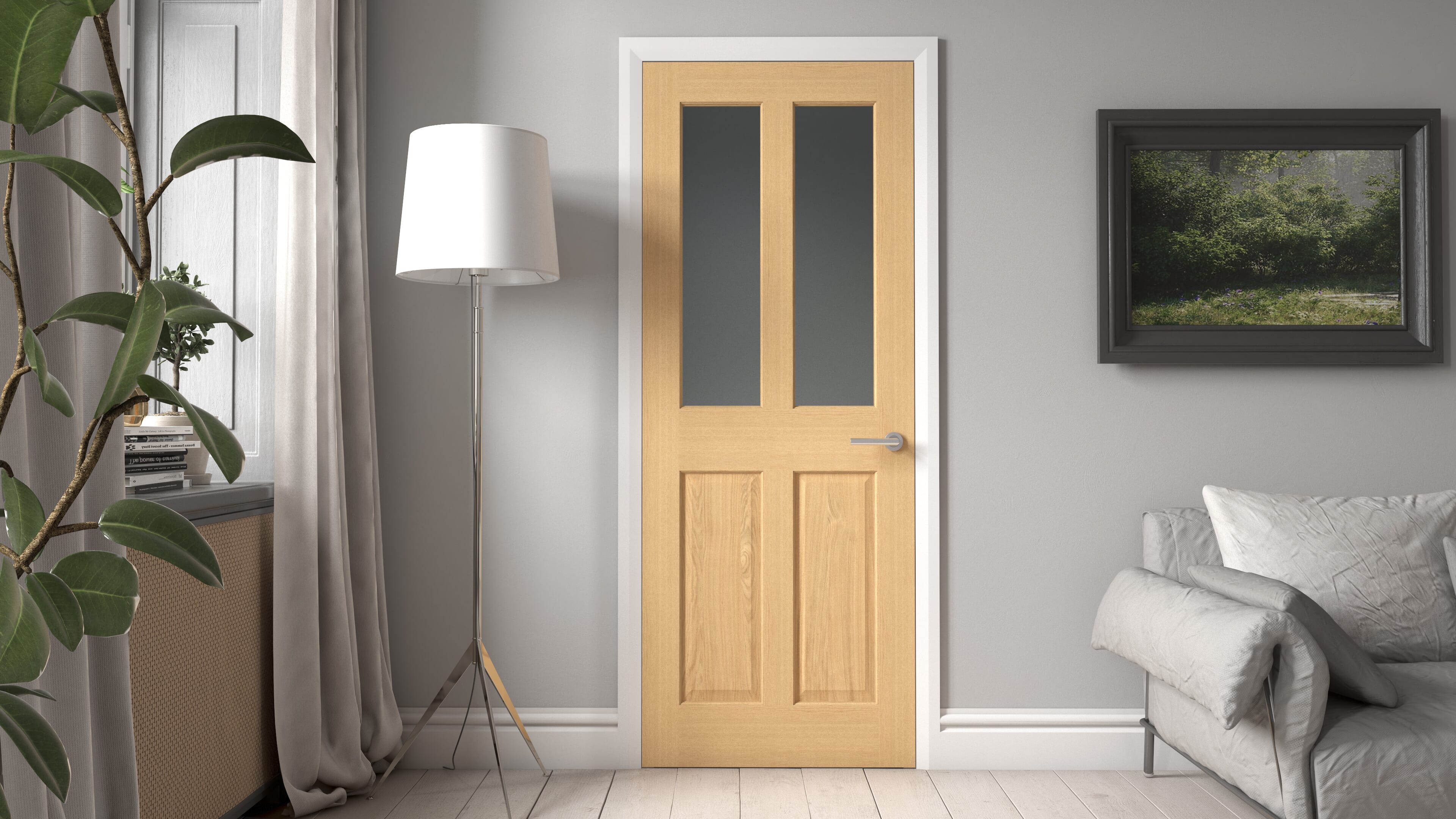 1981 x 686 x 35mm (27") Traditional Victorian Oak 4 Panel Frosted Glazed - Prefinished Internal Doors