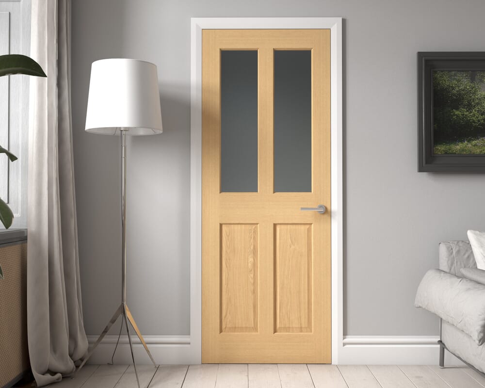 1981 x 686 x 35mm (27") Traditional Victorian Oak 4 Panel Frosted Glazed - Prefinished Internal Doors