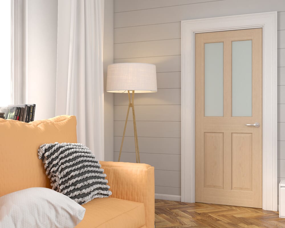 1981 x 686 x 35mm (27") Traditional Victorian Oak 4 Panel Frosted Glazed - Prefinished Internal Doors