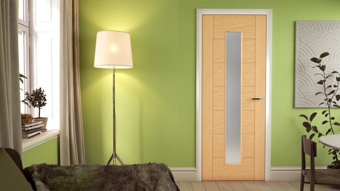 2032 x 813 x 35mm (32") Modern 7P Oak Frosted Glazed  Internal Door