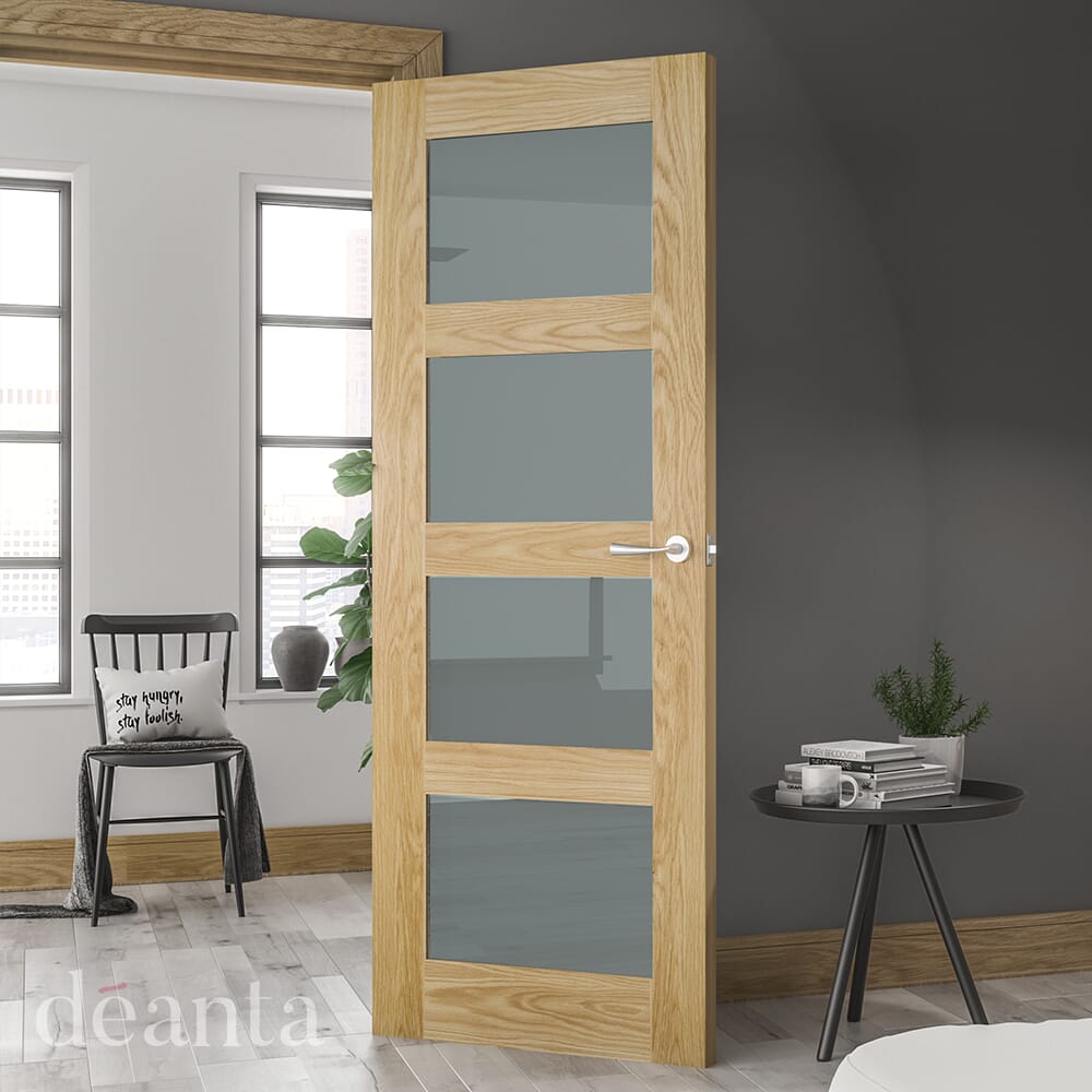 2032 x 813 x 35mm (32") Coventry Glazed Oak Shaker - Frosted Glass Internal Door