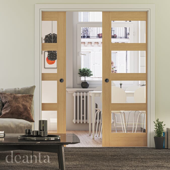 2040 x 826 x 40mm Coventry Glazed Oak Shaker - Clear  Internal Door