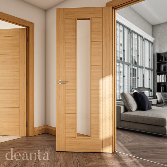 926x2040x44mm Seville Oak Glazed - Prefinished Door