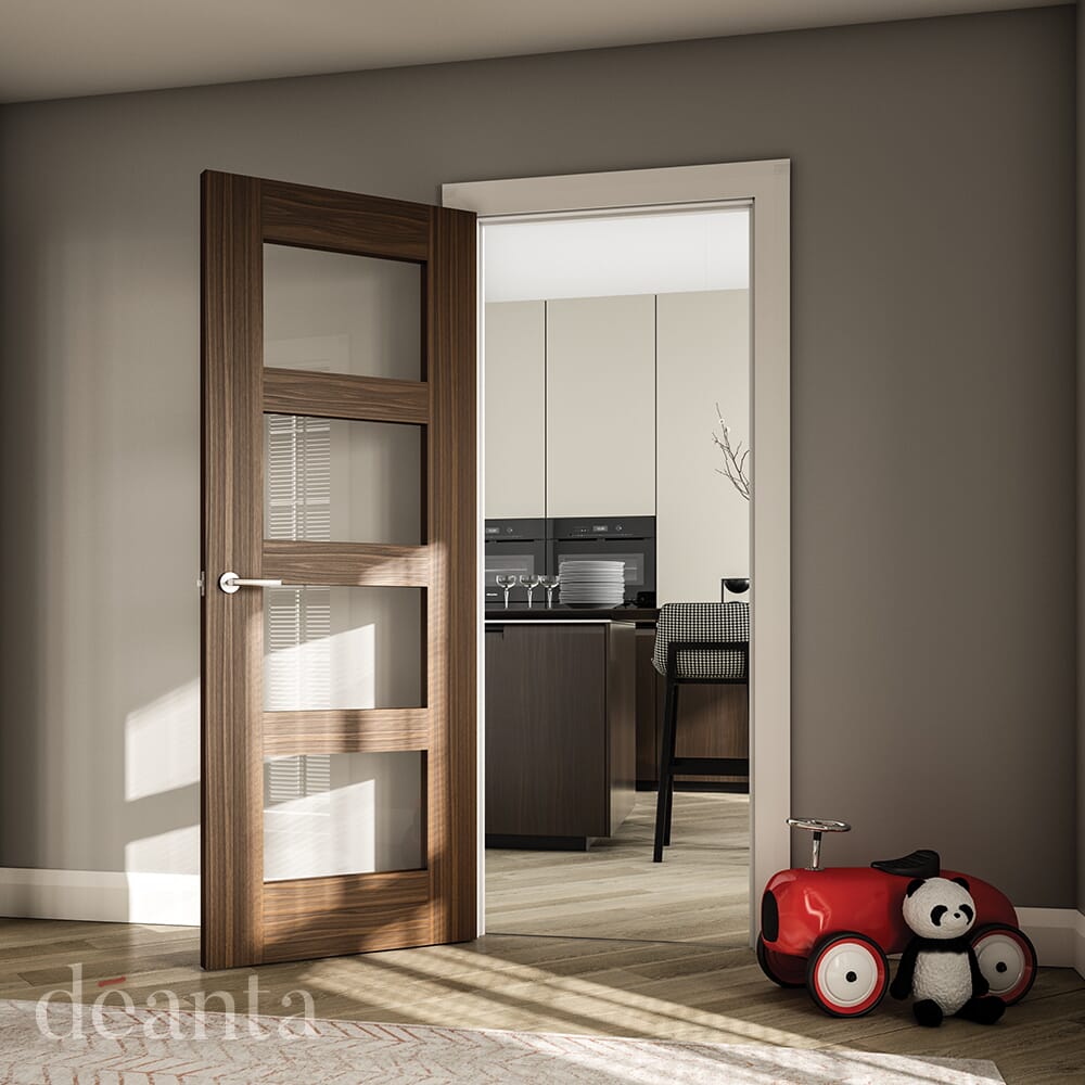 838x1981x35mm (33") Coventry Walnut Glazed - Clear Prefinished Door