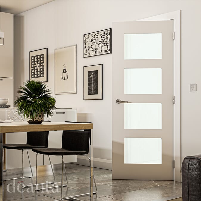 2040 x 726 x 40mm Coventry White 4 Light Clear Glass  Internal Door