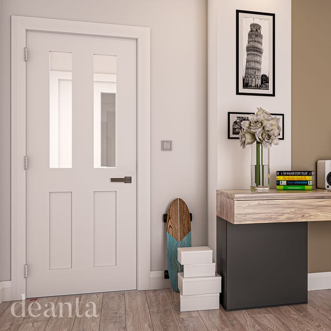 2040 x 826 x 40mm Eton Glazed 4 Panel White  Internal Door