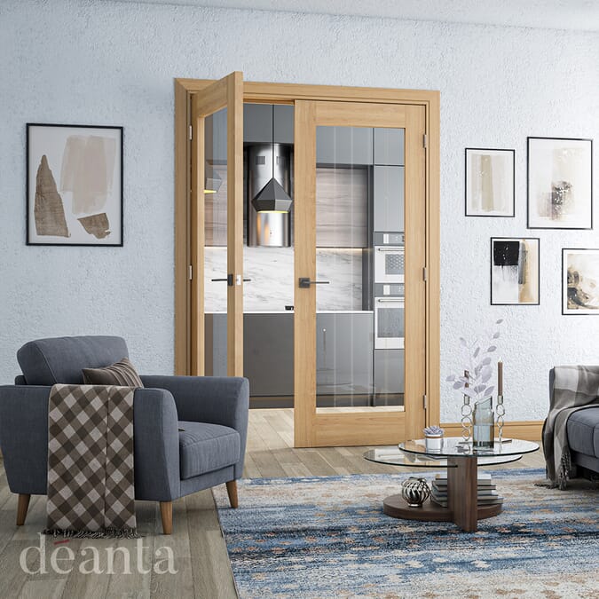 2040x626x40mm Ely Oak 1L (Full) - Clear Glazed Internal Door