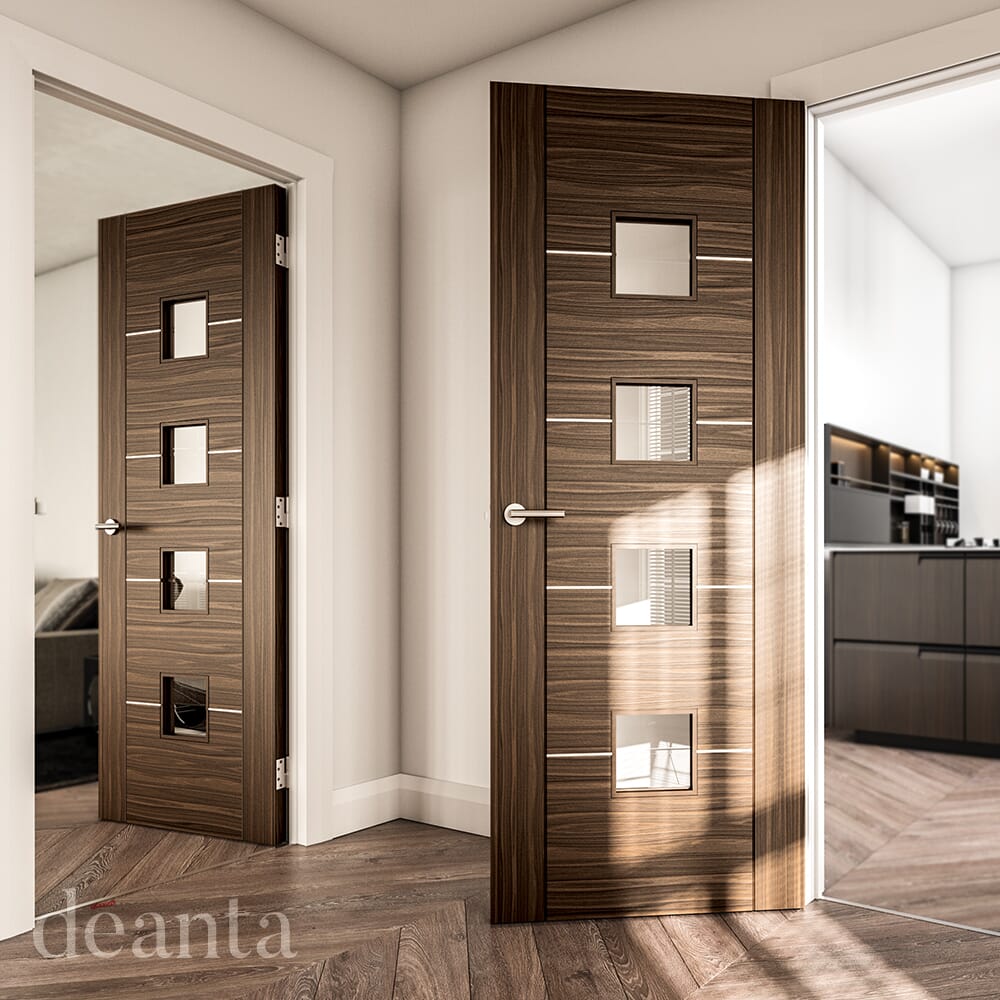 1981mm x 838mm x 35mm (33") Valencia 5P Walnut - Clear Glazed Prefinished Internal Door