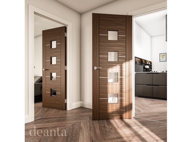 Valencia 5P Walnut - Clear Glazed Prefinished Internal Doors