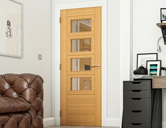 Seville Oak 4L Square Glazed - Prefinished Internal Doors