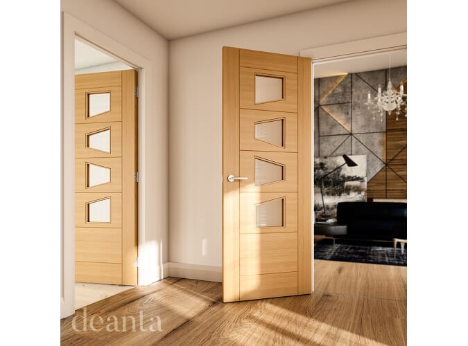 Seville Oak 4L Slanted Glazed - Prefinished Internal Doors