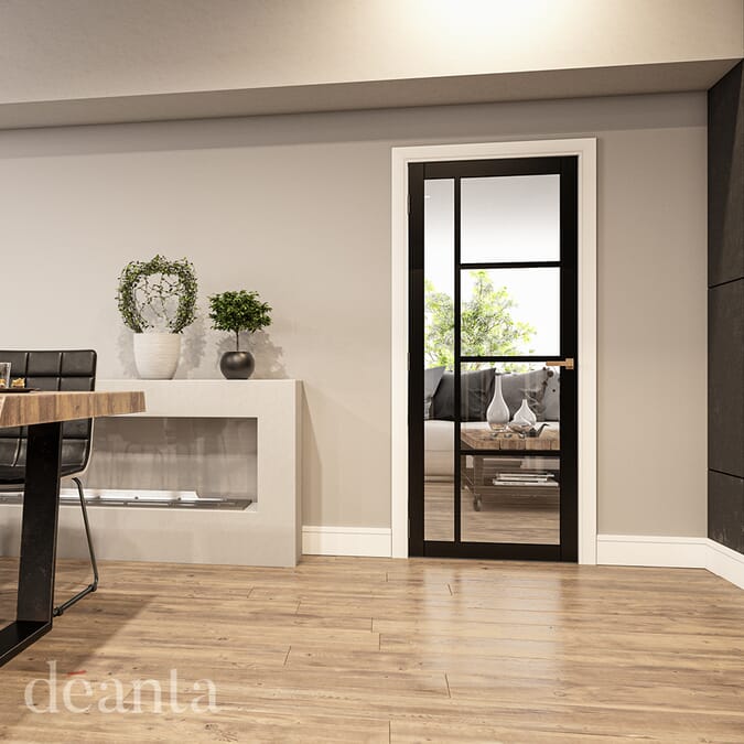 2040 x 826 x 40mm Brixton Black Prefinished - Clear Glass  Internal Door