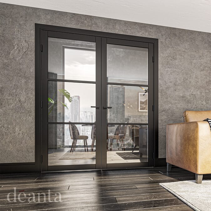 2040 x 726 x 40mm Camden Black Prefinished - Clear Glass  Internal Door