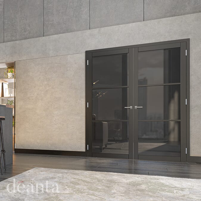 2040 x 726 x 40mm Camden Black Prefinished - Smoked Glass  Internal Door