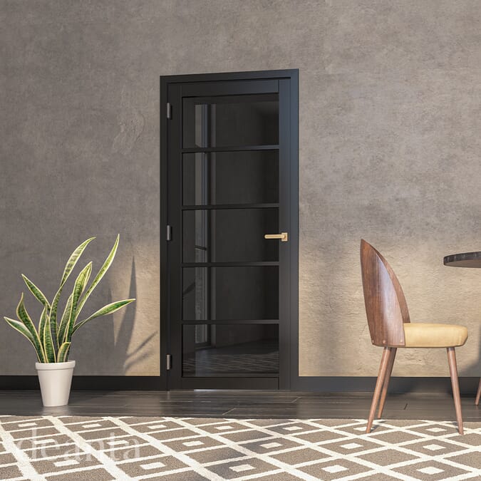 2040 x 826 x 40mm Shoreditch Black Prefinished - Smoked Glass  Internal Door
