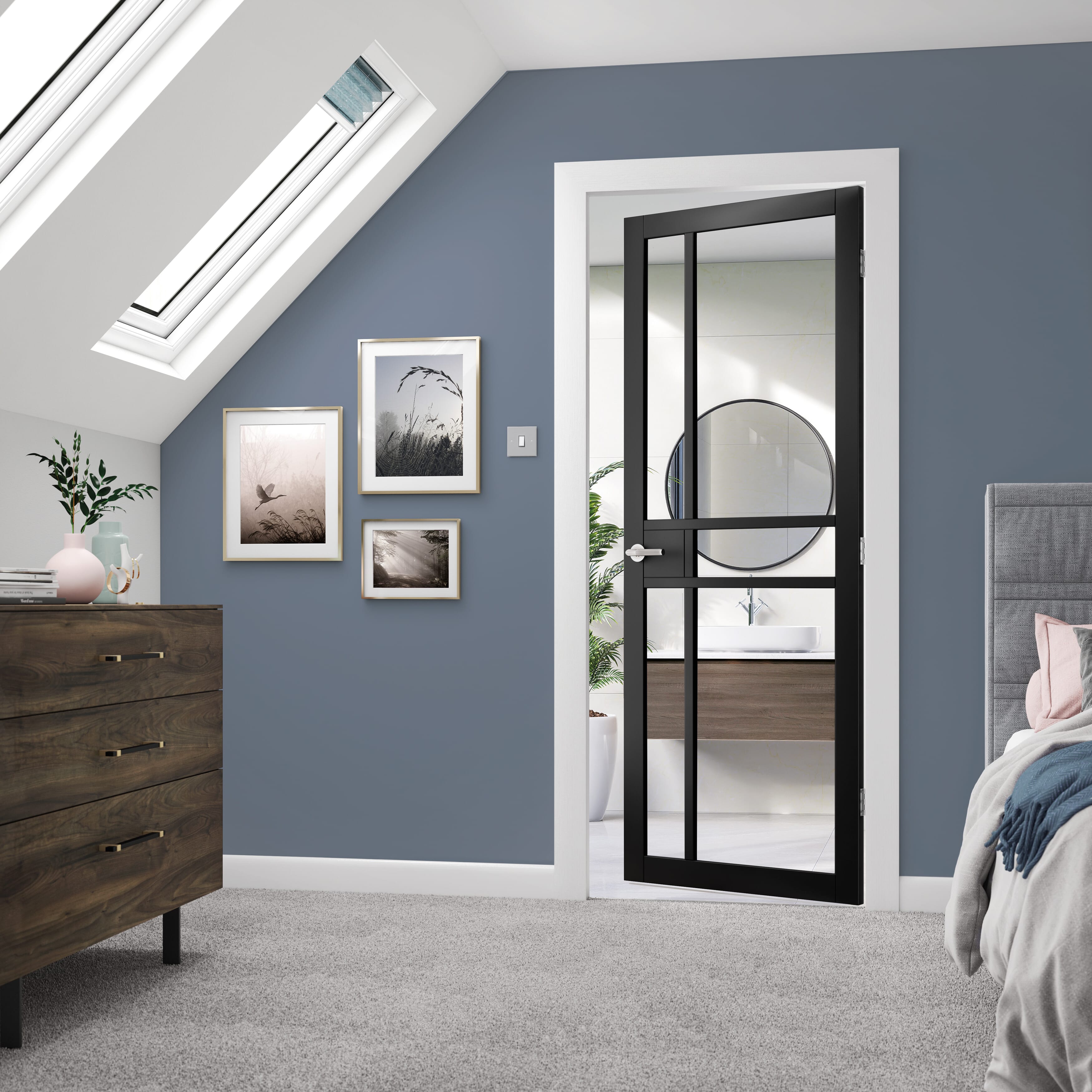 1981 x 686 x 35mm (27") City Black Clear Glazed  Internal Door