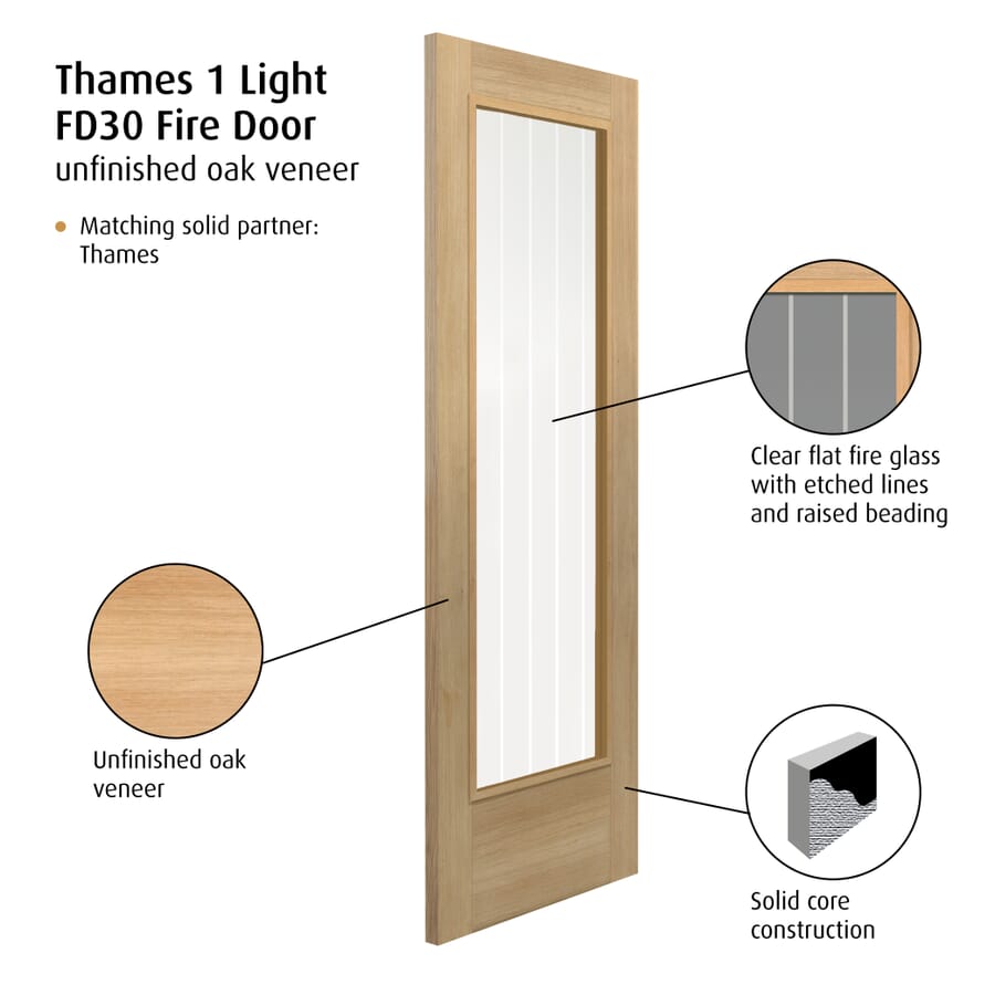 Oak Thames 1 Light Glazed Door