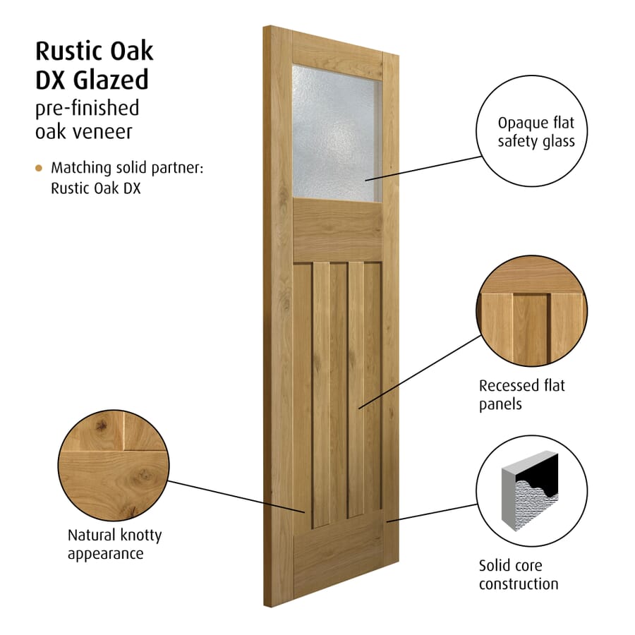 Rustic Oak DX Glazed – Prefinished Door