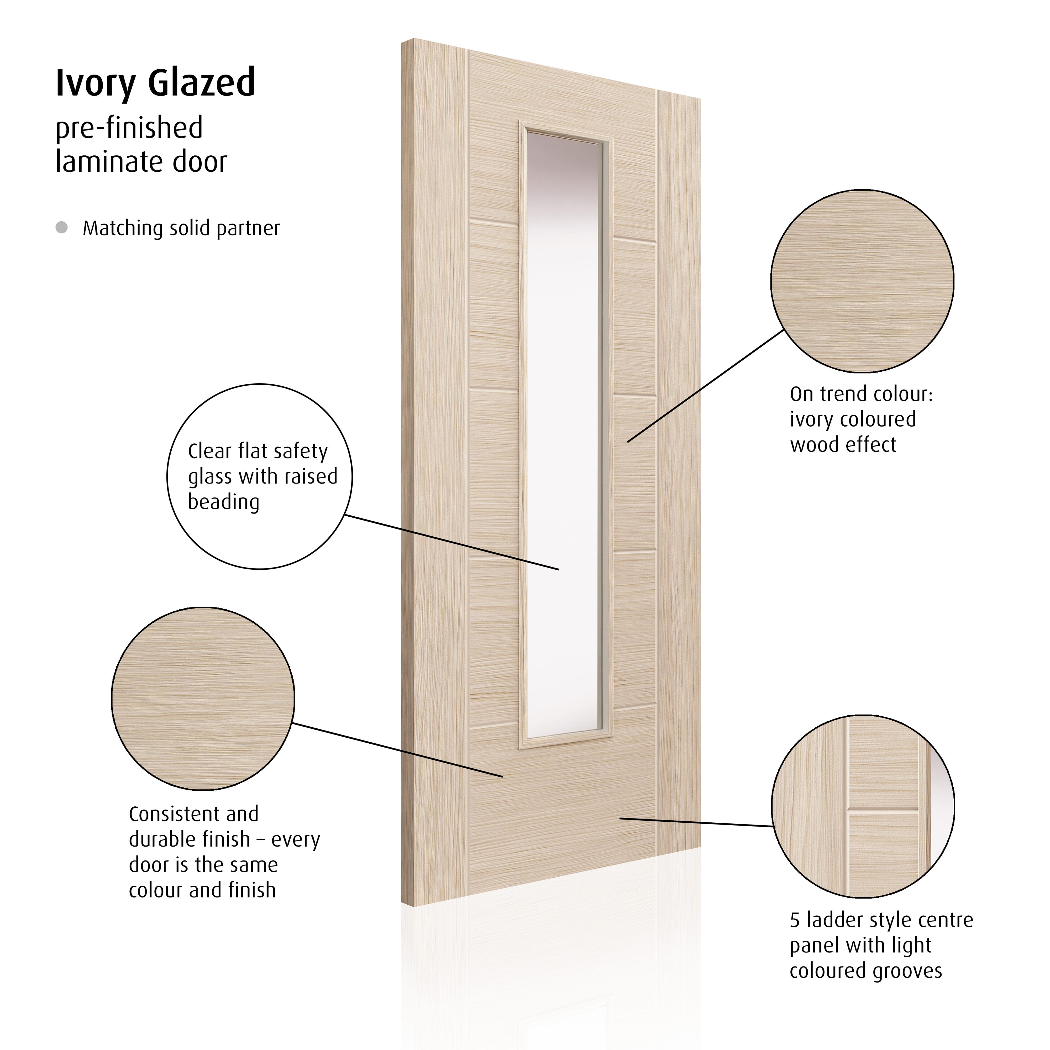 1981mm x 686mm x 35mm (27") Tigris Ivory Glazed Door