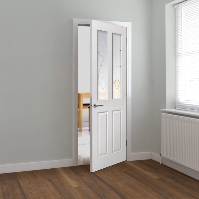 2040 x 726 x 40mm White Grained Canterbury 2 Light Internal Door
