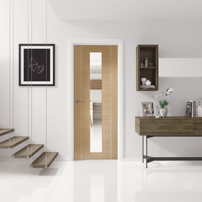 1981 x 762 x 35mm (30") Forli Oak - Prefinished (Alum Inlay) Clear Glass  Internal Door