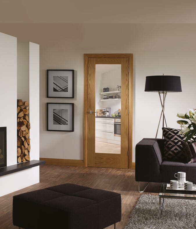 2040 x 826 x 40mm Pattern 10 Oak - Prefinished Clear Glass  Internal Door