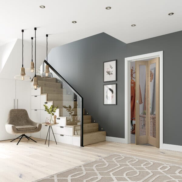 Pattern 10 Oak Bi-Fold - Clear Glass Internal Doors