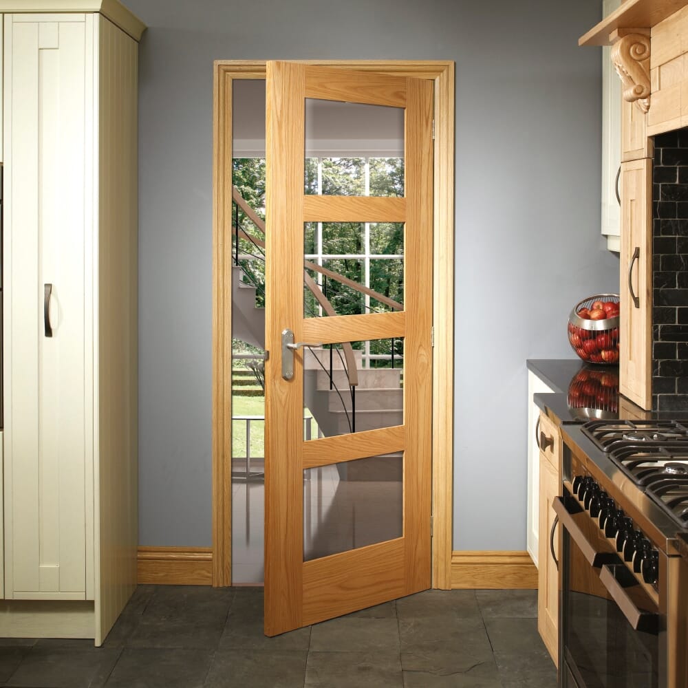 Shaker 4 Light Oak - Clear Glass Internal Doors