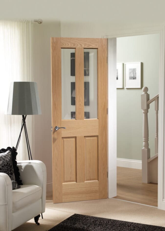 826x2040x40mm Malton Oak Shaker - Clear Glass Door