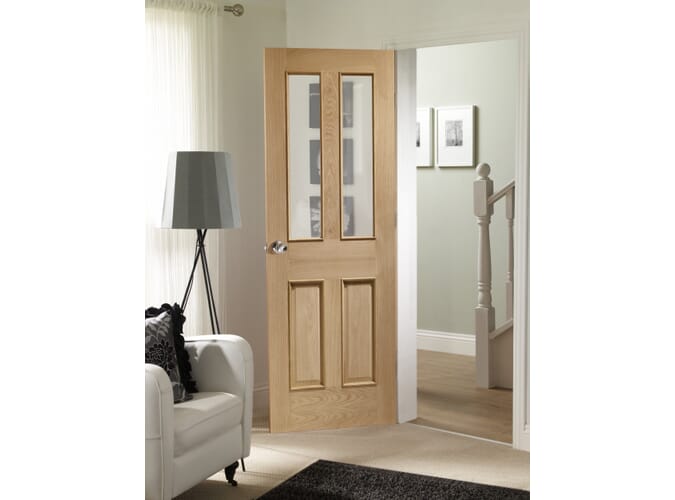 Malton Oak - Clear Bevelled Glass and Raised Mouldings Internal Doors