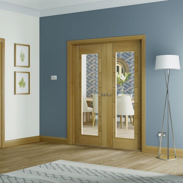 Palermo Oak Original Pair - Clear Glass Internal Doors