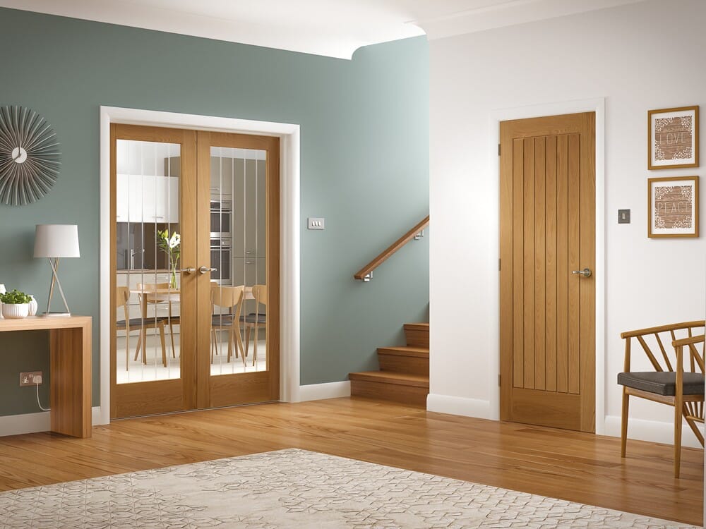 Suffolk Oak Original Pattern 10 Pair - Clear Etched Glass Internal Doors